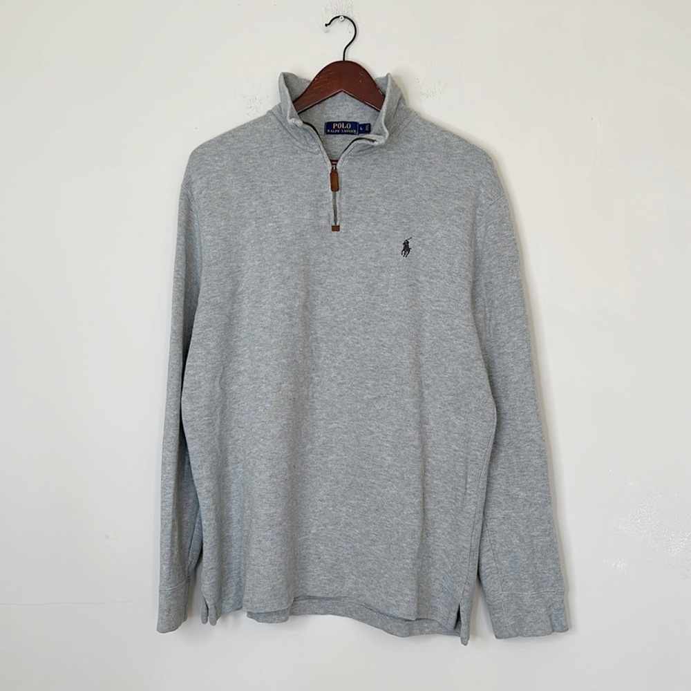 POLO Ralph Lauren Grey 1/4 Zip Pullover luxury sweatshirt cotton men size Large